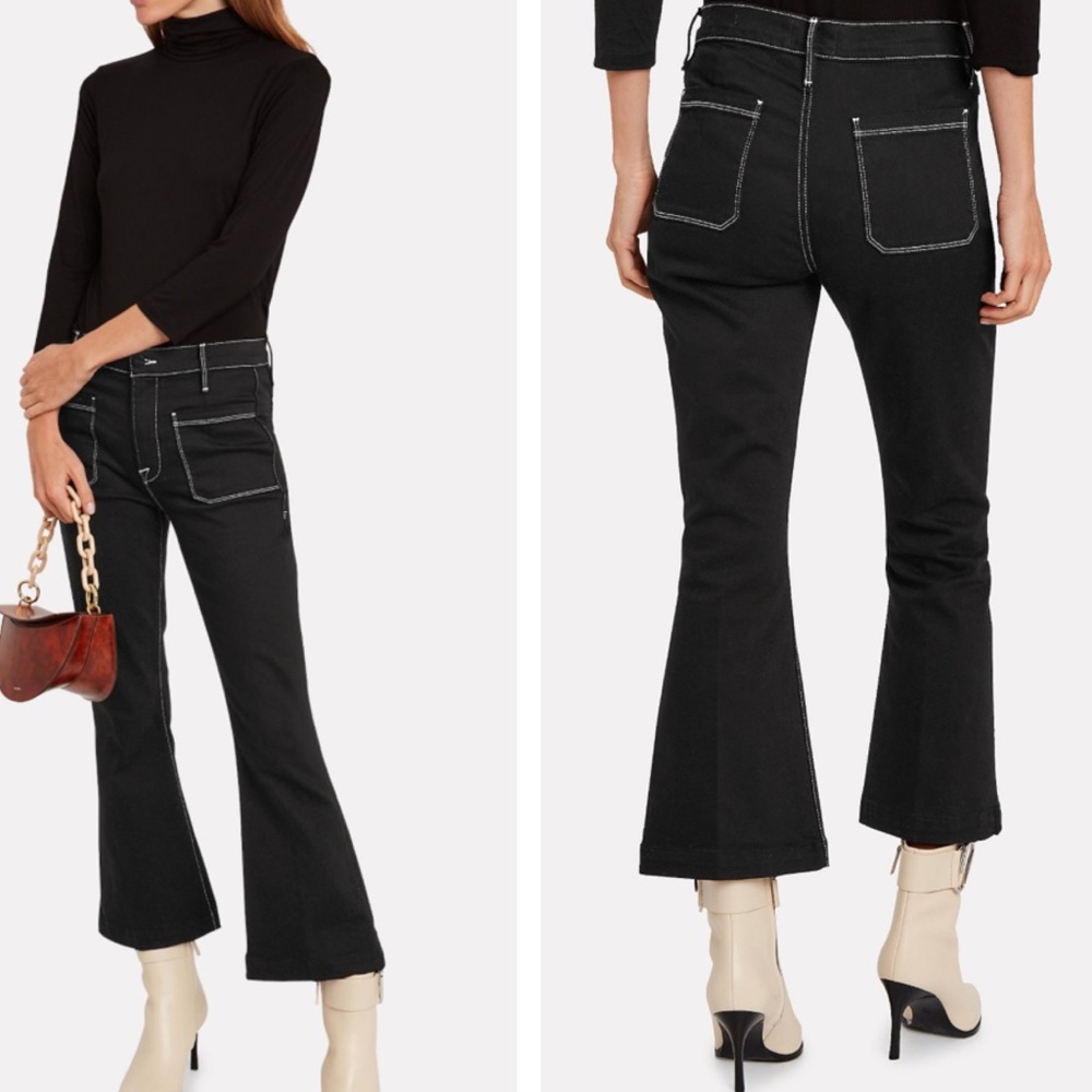 NWT FRAME • Black Le Bardot Crop Flare Stitch Contrast Stitch Jeans